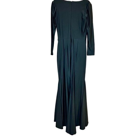 Cynthia & Sahar Long Sleeve Draped Wrap Stretch Satin Evening Dress Green Medium - Picture 3 of 4
